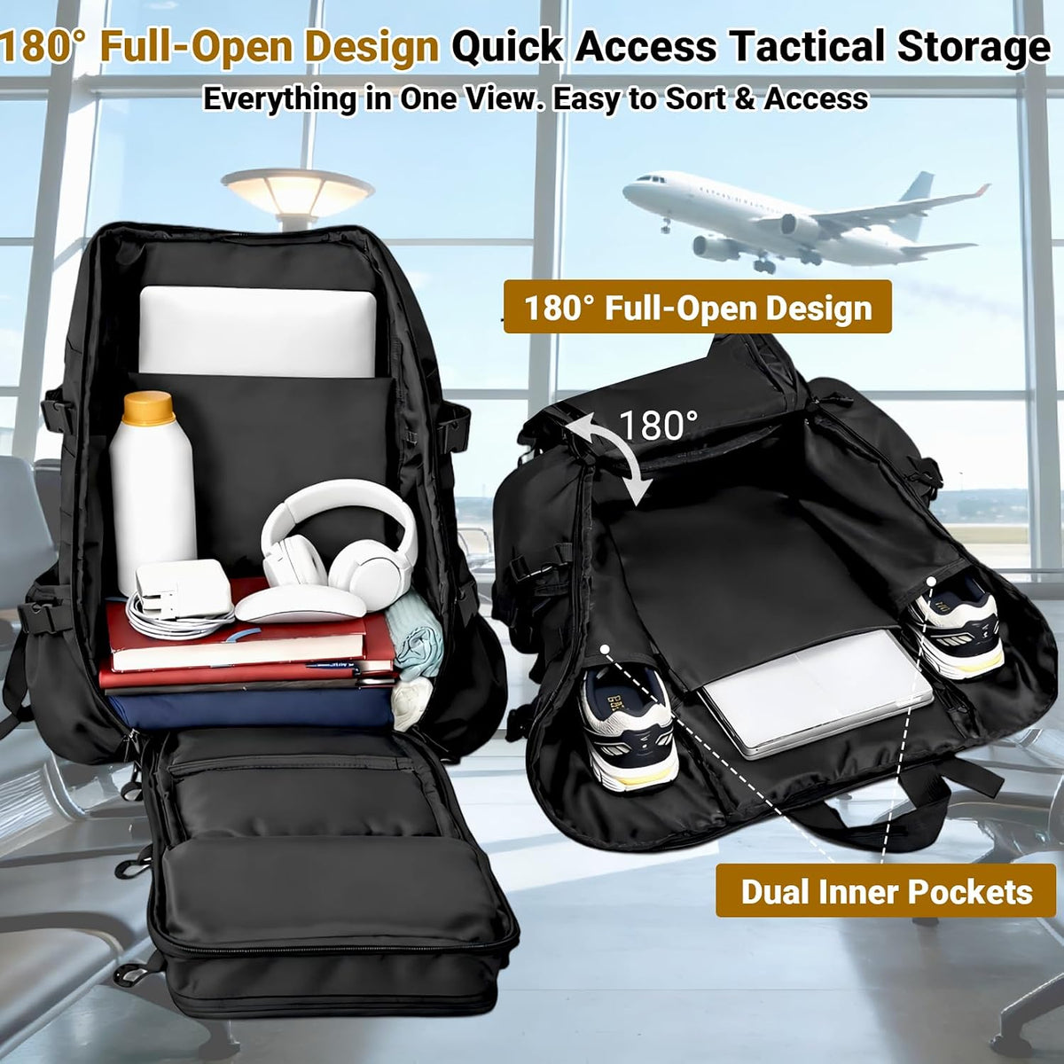 kokkoya 40l Slim Tactical Backpack with Laptop Compartment Molle System Webbing Lightweight Bag for Men Travel Hiking Camping Everyday Carry 17 inch Laptop Black