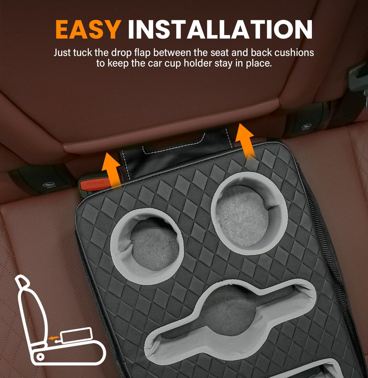 Car Cup Holder, Back Seat Cup Holder for Car, Truck Bed Organizer Boat Couch Bottle Holder Tray Expander Automotive Rear Seat Storage Accessories Pu Leather Fit for Coffee Drink Food