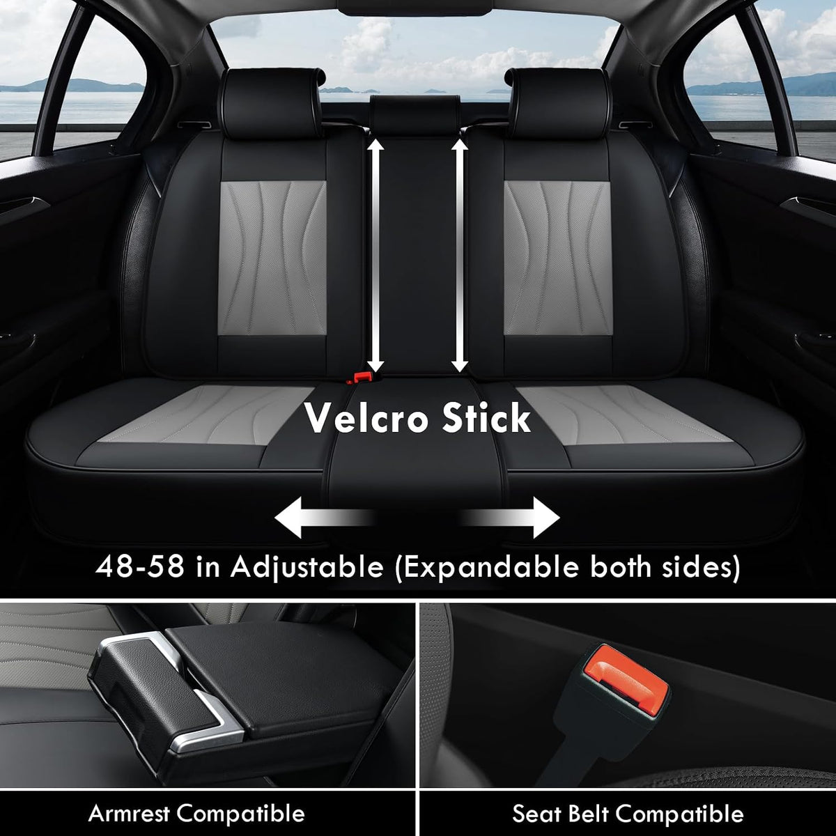 Coverado Seat Covers Full Set, Leather Car Seat Covers, Waterproof Seat Covers for Cars, Front and Back Seat Covers, Car Seat Protectors Car Seat Cushions Universal Fit for Most Cars, Black&Gray