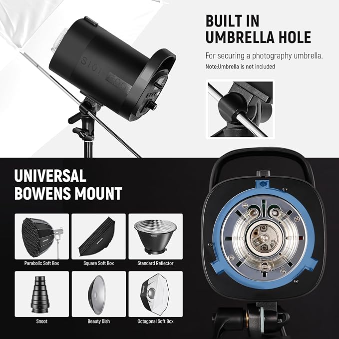 NEEWER 600Ws Studio Monolight Flash Light Kit: 2 Pack S101-300W PRO 5600K