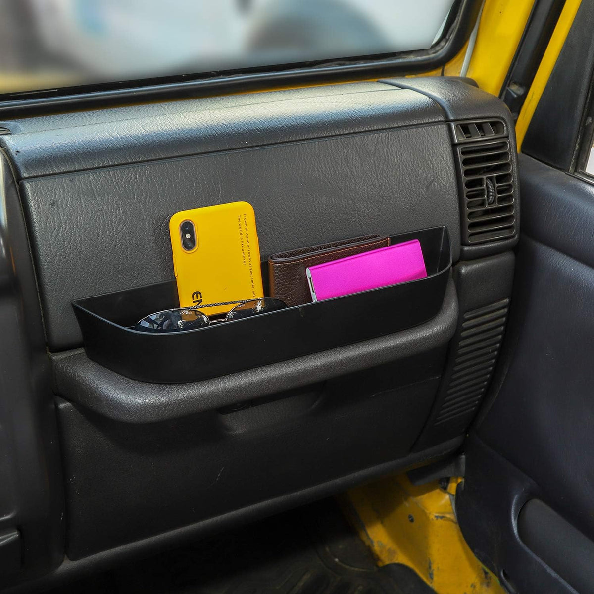 JeCar TJ GrabTray Passenger Storage Tray Organizer Grab Handle Accessory Box for 1997-2006 Jeep Wrangler TJ 2-door/4-door, Interior Accessories, Black