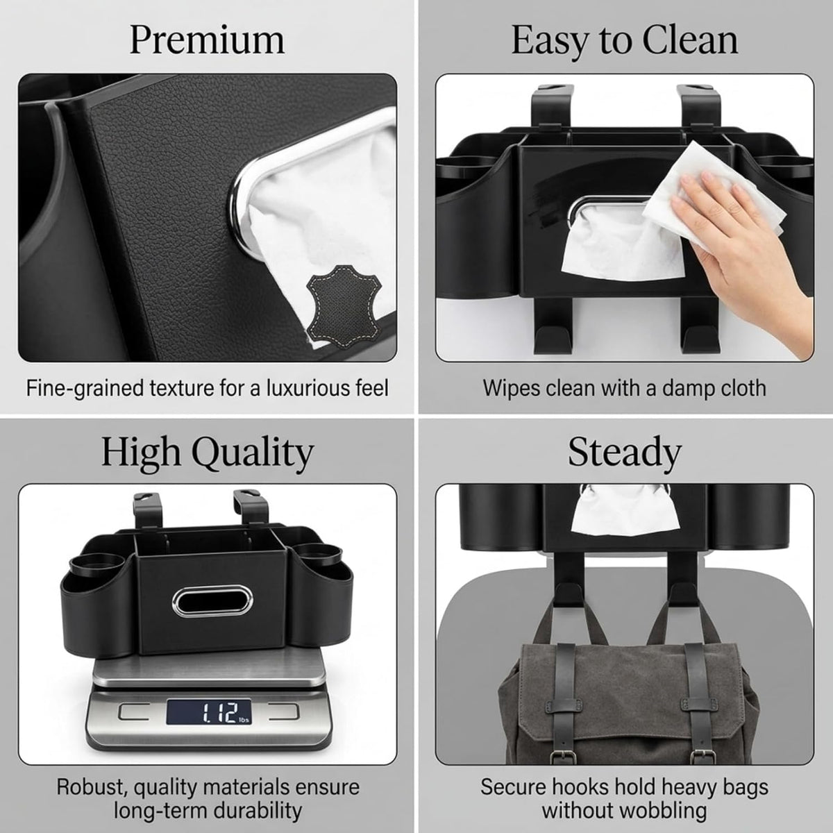 Back Seat Car Organizer, Nappa Leather Car Seat Organizer with Cup Holders and Tissue Box, Premium Hanging Storage Bag for SUV Truck Road Trip (Beige)