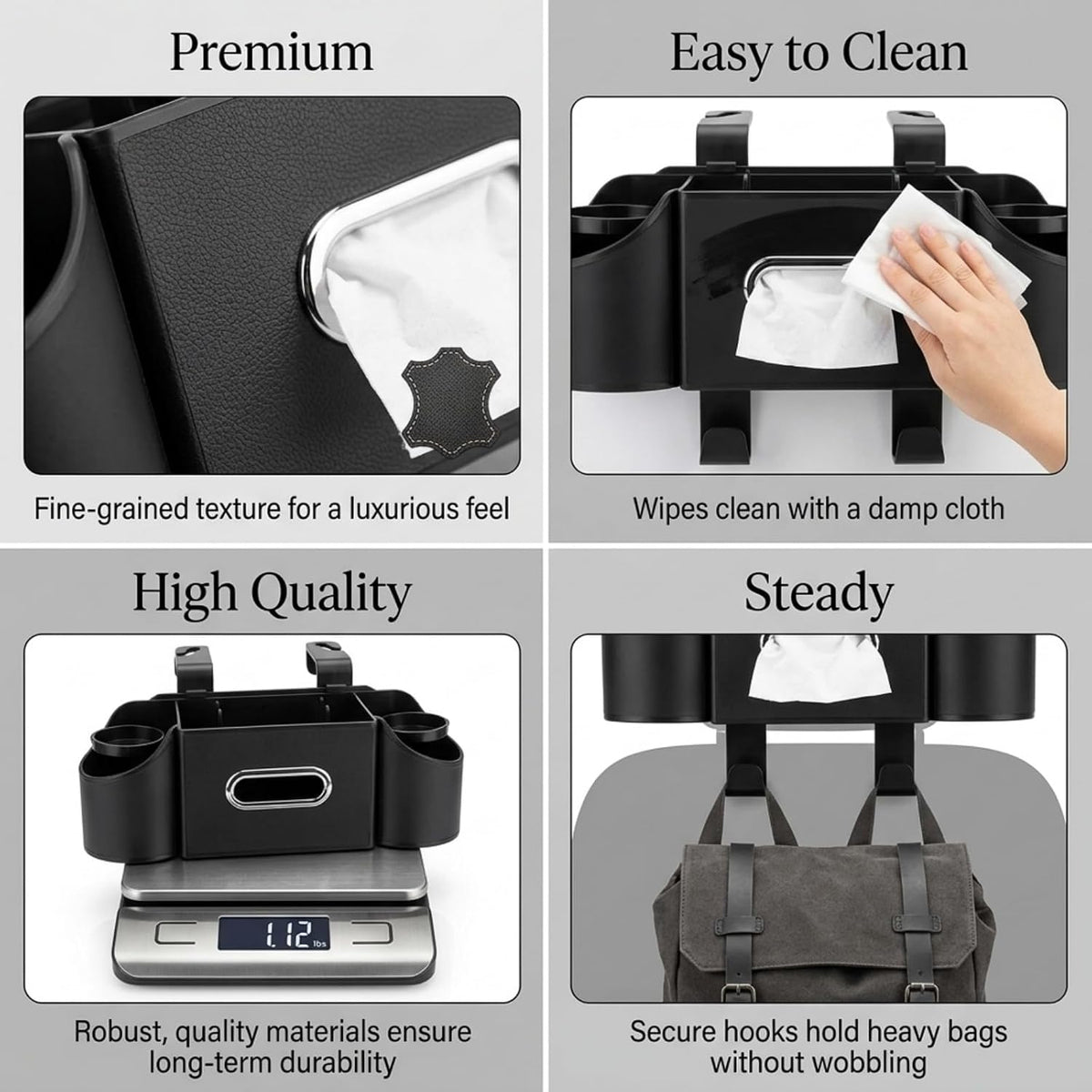 Back Seat Car Organizer, Nappa Leather Car Seat Organizer with Cup Holders and Tissue Box, Premium Hanging Storage Bag for SUV Truck Road Trip (Brown)