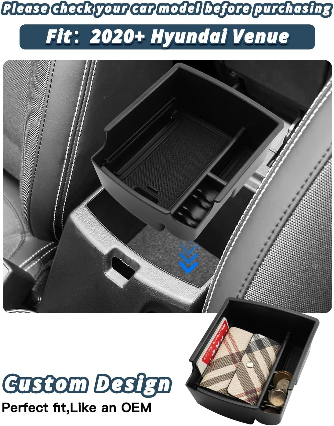 Ruiya 2020-2026 Hyundai Venue Center Console Organizer for 2025 Hyundai Venue Accessories ABS Material Armrest Console Organizer Compatible with 2020 2021 2022 2023 2024 2025 2026 Hyundai Venue