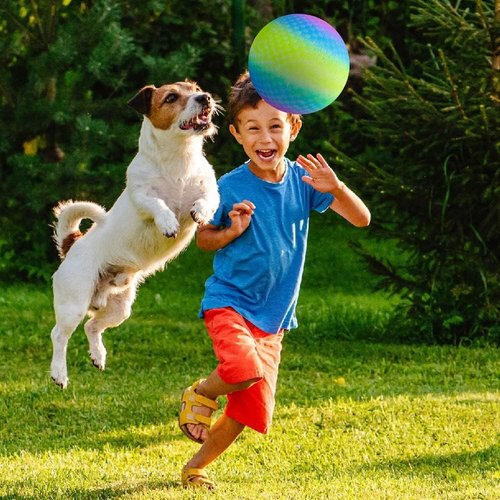 ArtCreativity Rainbow Playground Ball - 9 Inch Bouncy Kick Ball with Hand Pump | Durable Outdoor Fun for Kids