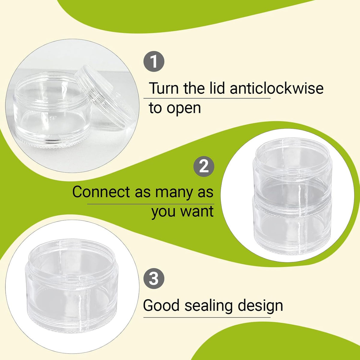Luomorgo Stackable Clear Plastic Containers, 30ML, 5-Layer, 4 Sets | Screw Lids Organizer, For Cosmetics, Jewelry Beads, Nail Art & Craft Storage