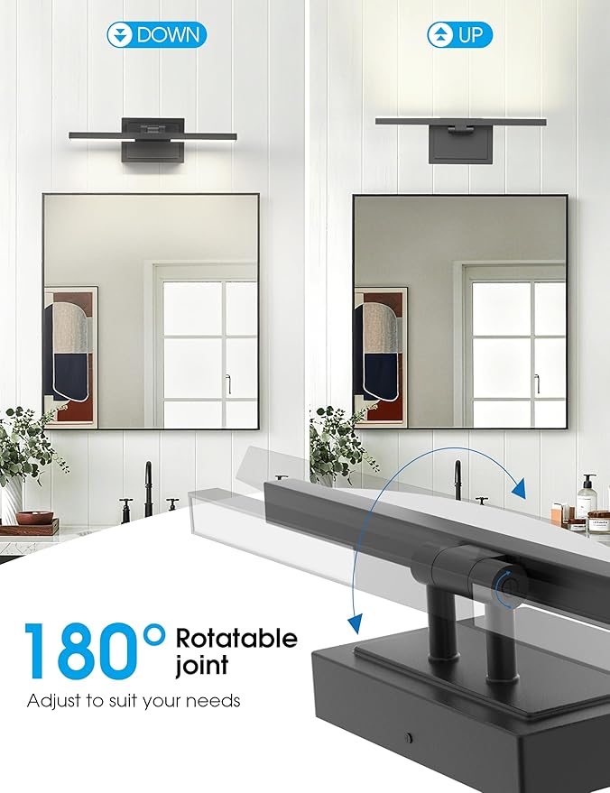 VOLISUN Bathroom Vanity Light 15.7 inch, 5CCT Dimmable, 20W LED Bathroom Light Fixture Over Mirror, Black Bar Vanity Light for Bathrooms Mirror Cabinets-ETL Certificated
