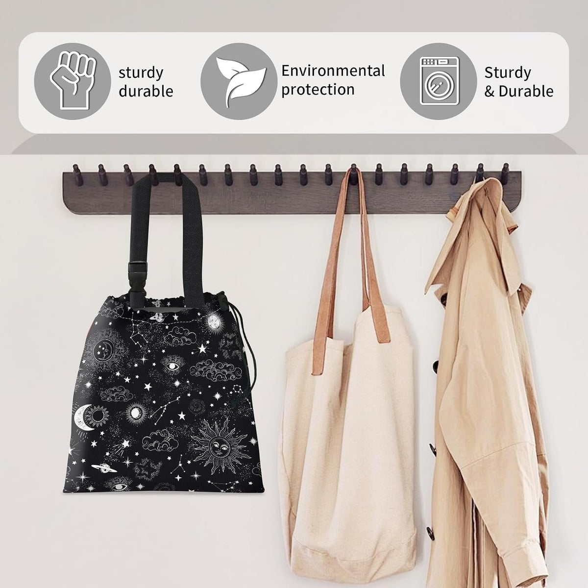 Car Trash Bag Large Hanging Can for Back of Seat, Cute Waterproof Car Garbage Bag for Vehicle, Travelling, Outdoor Cute Black White Universe