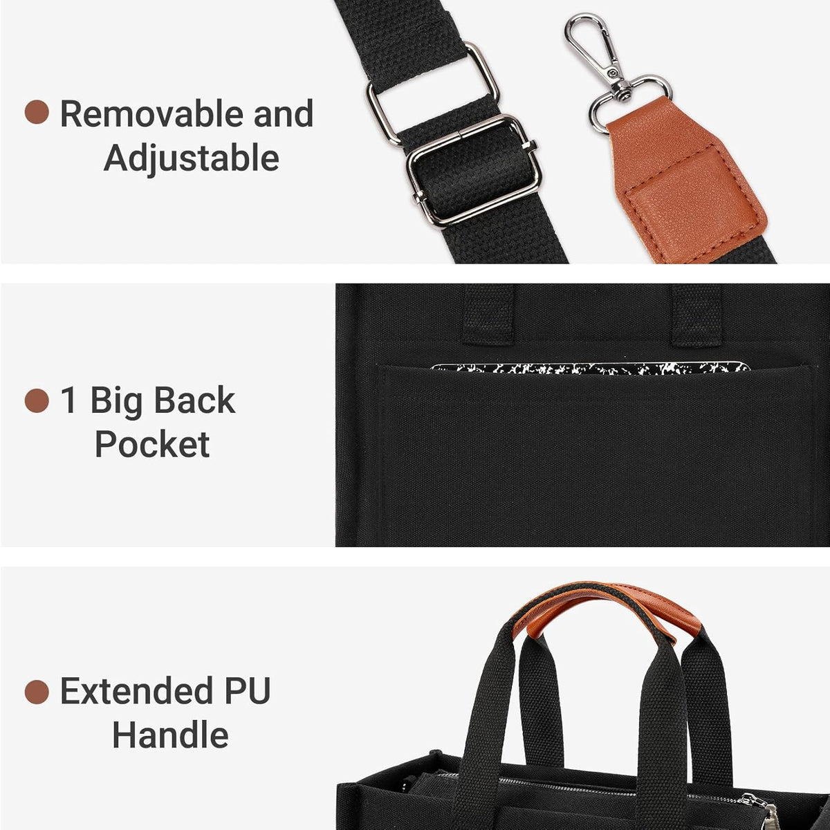 ZORFIN Canvas Tote Bag - Stylish Crossbody Work Bag with Zipper & Compartments | Ideal for Travel & College