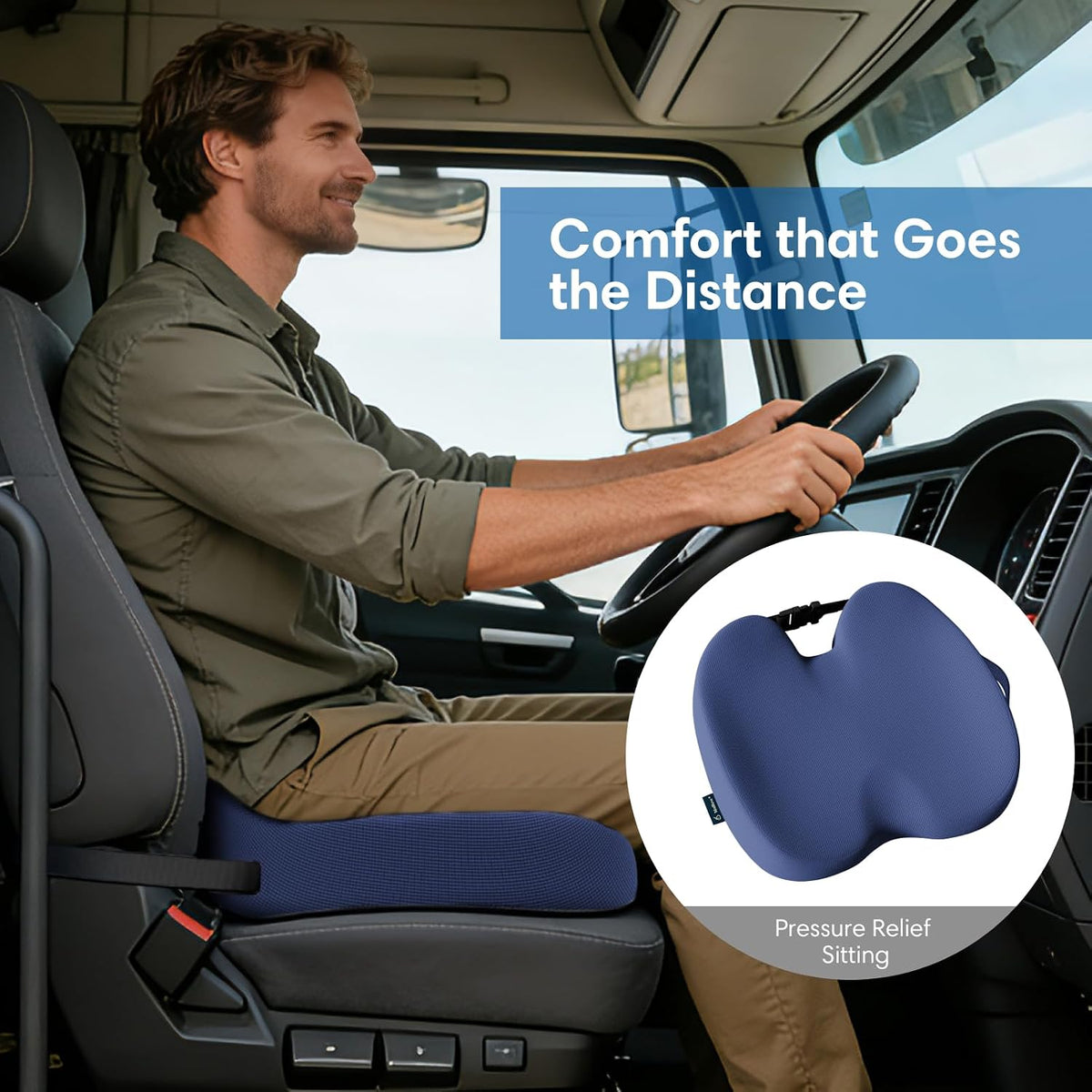 Car Seat Cushion, Memory Foam Seat Cushion for Truck Drivers, Car Seats, Travel & Wheelchair, Sciatica Ease & Tailbone Pain Relief Pillow for Long Sitting Comfort