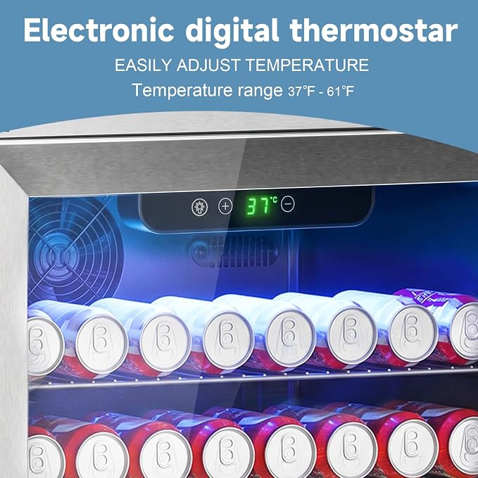 Erivess Mini Fridge 145Can Beverage Refrigerator Cooler Glass Door for Soda | 130L Drink Fridge for Home/Bar/Office with LED Display, Digital Temperature Control, Removable Shelves for Beer, Wine, Silver