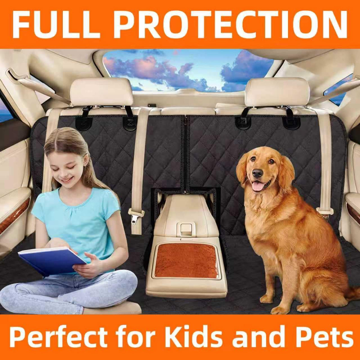 Bark Lover Dog Car Seat Cover for Back Seat, Waterproof Car Seat Protector, Non-Slip Backseat Cover for Dogs in Car, Armrest Compatible, Fits Most Cars SUVs & Trucks
