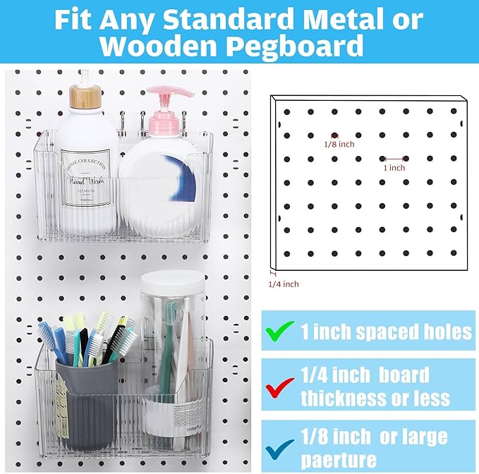Suzile 4 Pcs Pegboard Bins Plastic Bins Set 7.9 x 3.3 x 4.7'' Pegboard Containers with Metal Hooks Organizing Assortment Accessories for Organizing Storage Tools Storage Workbench Garage (Clear)