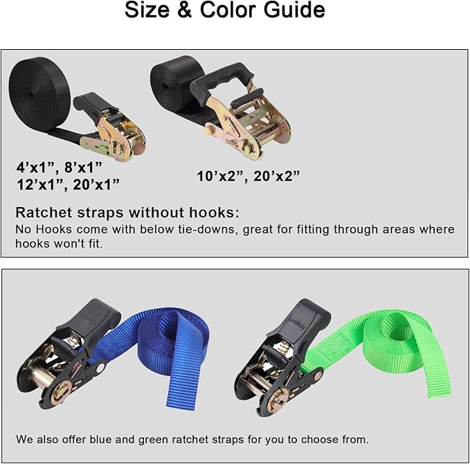 Endless Ratchet Tie Down Straps Heavy Duty Cargo Tie Downs,4FT Sturdy Nylon Black Strap Down Ratcheting Securing Straps, Track Spring Fittings, Tie-Down Motorcycles, Trailer Loads, Kayak （4ft x 2pcs）