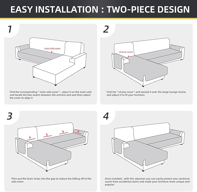 ele ELEOPTION 100% Waterproof 2 Piece Couch Cover Pet Blanket Sectional L Shape Sofa Cushion Cat Dog Bed Cover (Chaise Lounge + 2 Seat Covers) Coffee