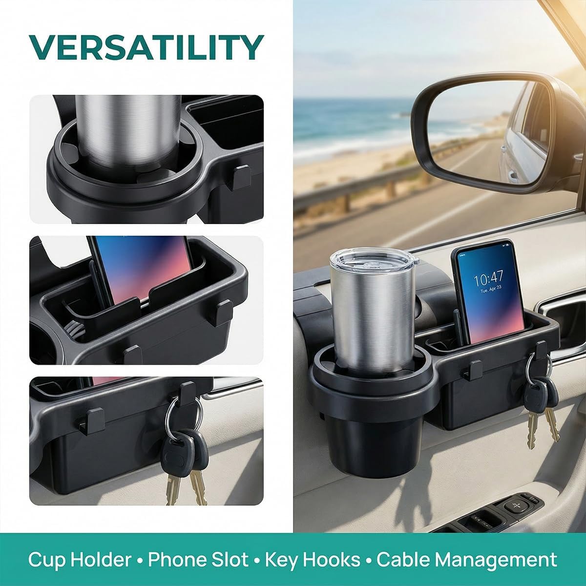 Car Door Window Storage Organizer with Cup Holder