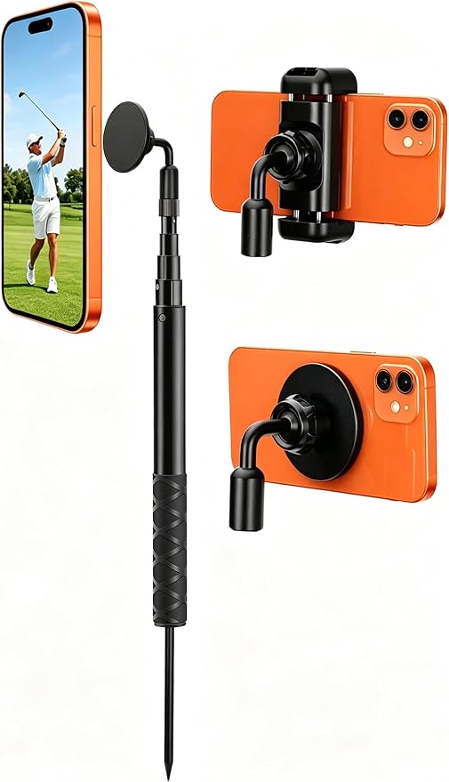 Golf Monopod Phone Stand with Ground Spike, Magnetic Phone Holder