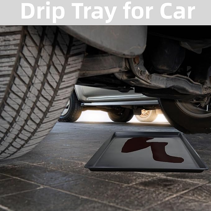 3 Pack Oil Change Drain Pan, 22.8'' x 19.29'' Drip Tray Oil Drip Pan for Mini Fridges Air Conditioners Machinery, Black Plastic Oil Drain Pans for Changing Oil