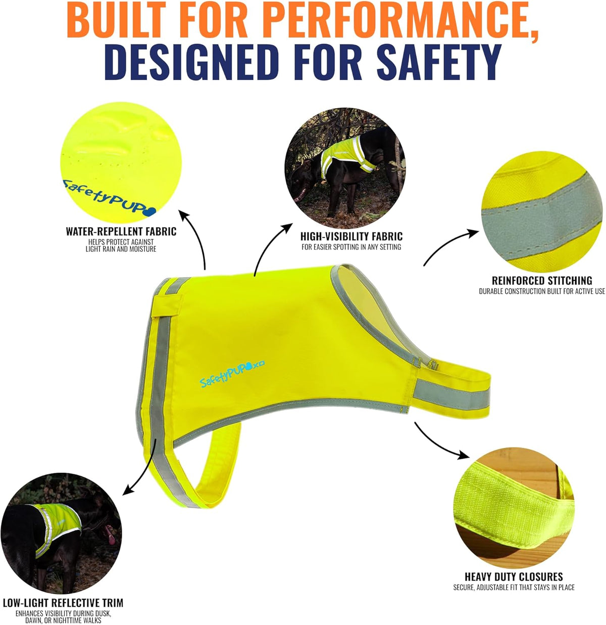 SafetyPUP | XD Lite Dog Vest - Reflective Hi-Visibility Coverage to Mid Back in Fluorescent Yellow