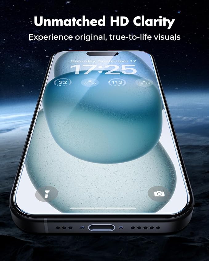 UNBREAKcable iPhone 15 Screen Protector 3-Pack, Upgraded Dual-Tempered Glass +
