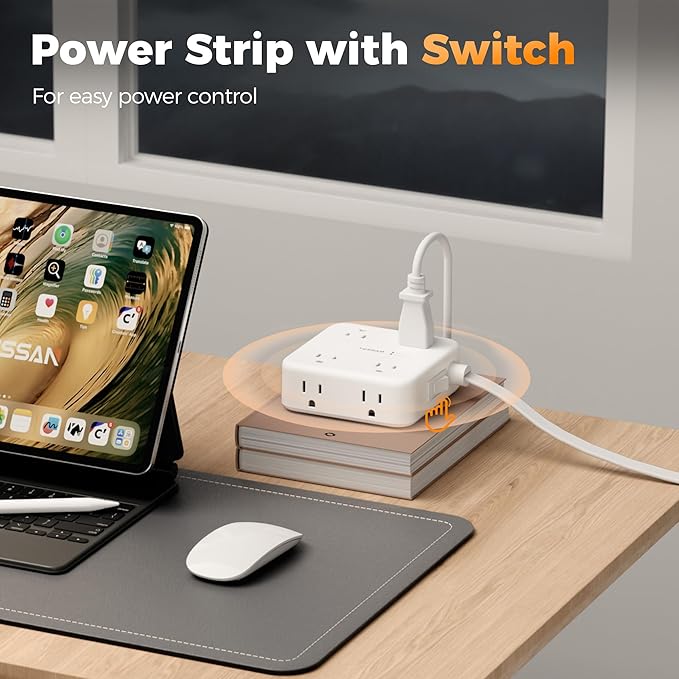 TESSAN Dual Surge Protector Power Strip, 15 Ft Extension Cord Flat Wall Plug with 4 USB (2 USB C) 8 Outlets, 2100J Surge Protection, 20W Multiple Charging Station for Home, Office, Dorm Room, Grey