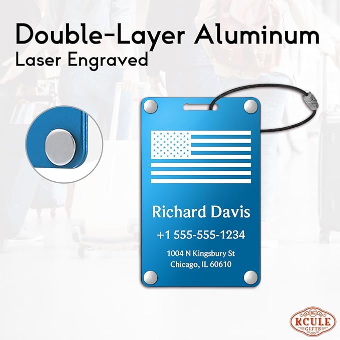 Luggage Tags for Suitcases 4 Pack: Personalized Luggage Tags for Backpacks & Bags Tags with Coustomizable Texts (Blue)