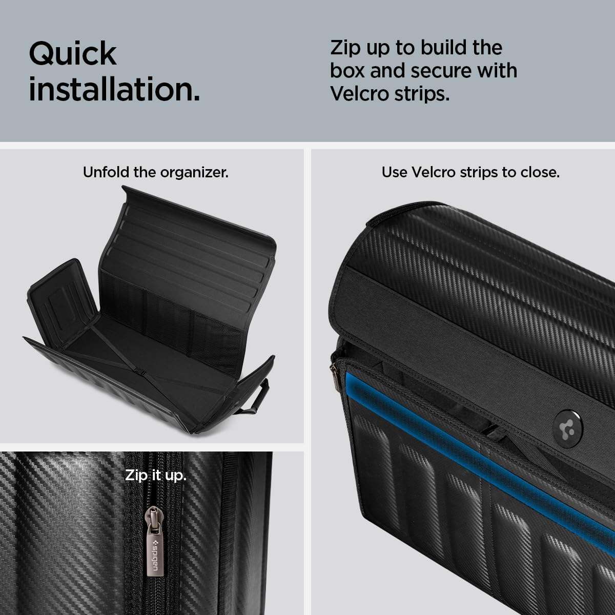 Spigen Collapsible Trunk Organizer with Lid for Tesla Model Y Juniper L, Model 3/Y/S/X, Cybertruck & All Cars – Heavy Duty Foldable, Black