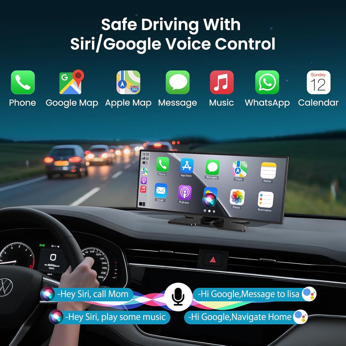 Largest 11.5 inch Wireless CarPlay Screen for Car, A-pple CarPlay & Android Auto HD Touchscreen with 4K Dash Cam/1080P Backup Camera/Navigation/Bluetooth/Voice Control/FM/Mirror Link,for All Vehicles