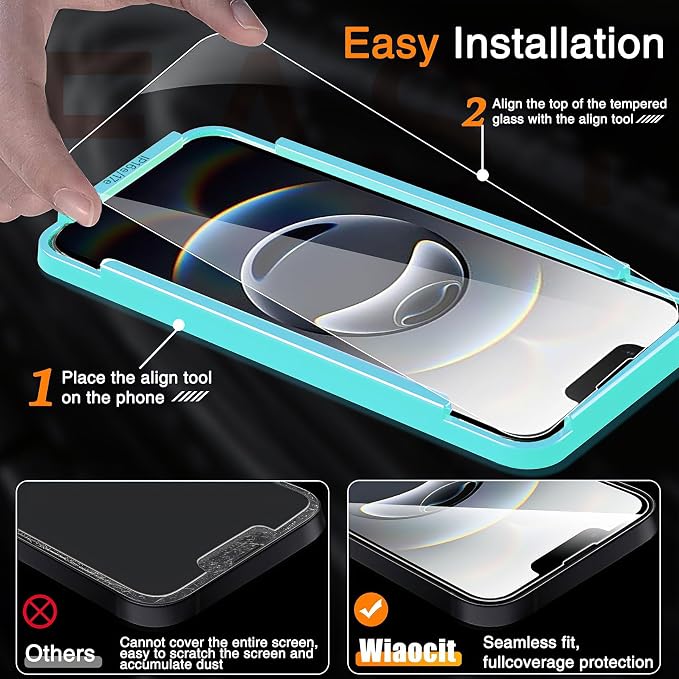 Wiaocit 3 Pack Tempered Glass Screen Protector