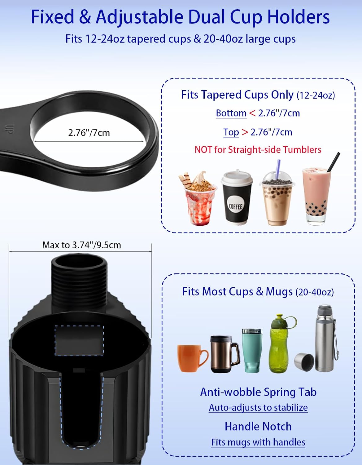 Car Cup Holder Tray - 4-in-1 Universal Car Cup Holder Expander with Snack Table and 3 Drink Mount for Automotive Road Trip, Driver and Front Passenger Organizer for Trucks, SUVs, Minivans