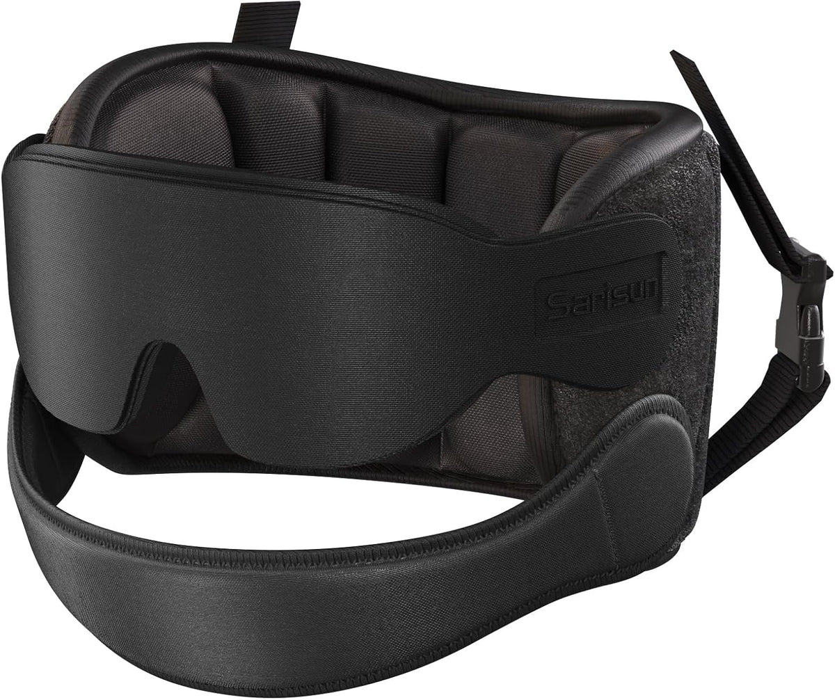 SARISUN Airplane Pillow Combo with Chin Strap, Travel Pillows for Airplanes with Sleep Eye Mask, Plane Pillow for Long Flights, Car Road Trip, 360° Headrest, Stop Bobblehead, Black