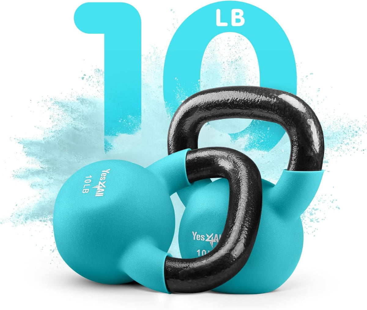Yes4All Kettlebell - Neoprene Coated Cast Iron for Home Gym | 5-65 LB with Wide Grip Handle & Flat Bottom