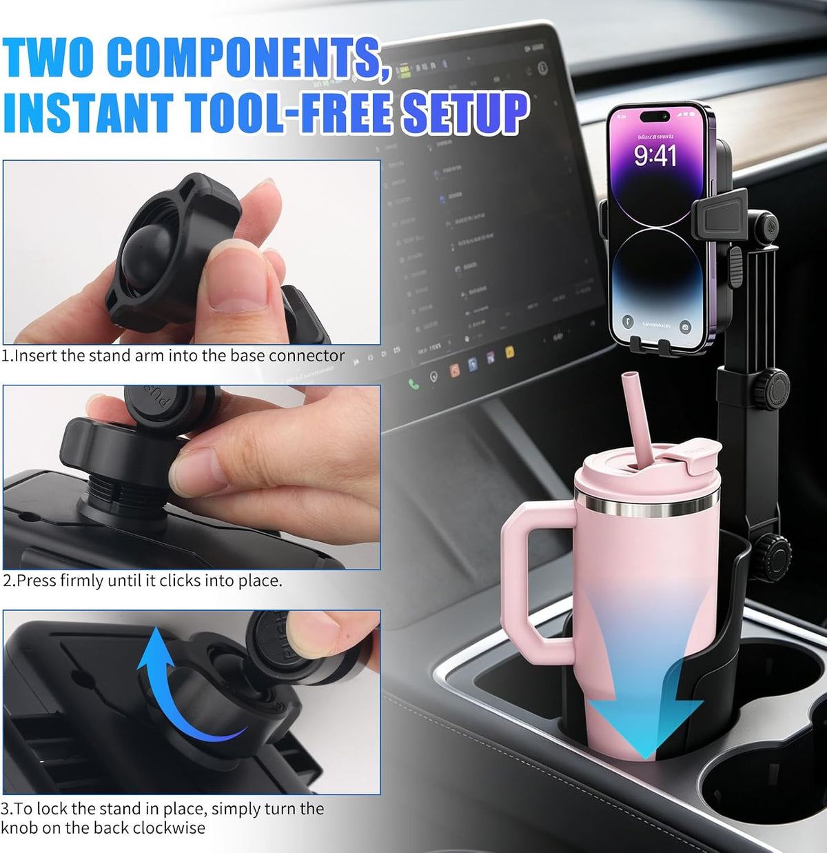 2026 New Cup Holder Phone Holder,Extendable Cup Holders Phone Mount with 360° Rotation Adjustment,Universal Cell Phones Holders Car CupHolder Fit for 4.7-7 inches Phones