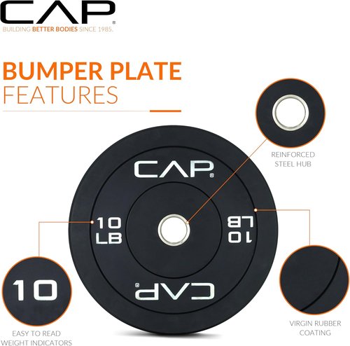 CAP Barbell Rubber Olympic Bumper Plate - Durable Weight Plates in Various Colors & Sizes