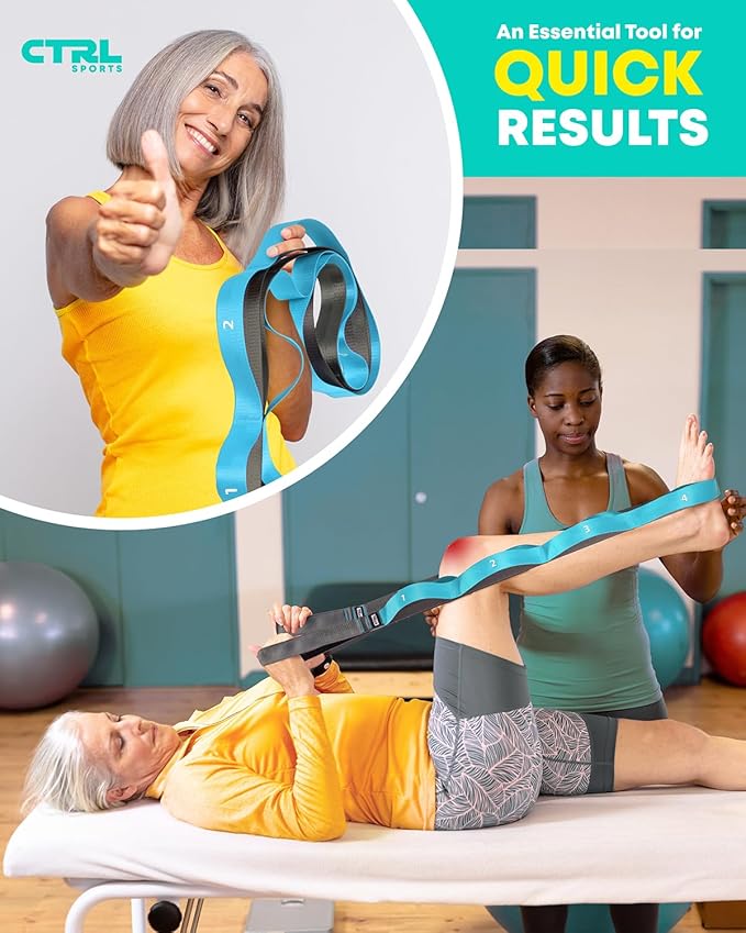 Stretching Strap with Loops - Non Elastic Stretch Band for Physical Therapy, Yoga Strap for Stretching Equipment, Stretch Bands for Exercise and Flexibility - Fascia, Hamstring & Leg Stretcher Belt
