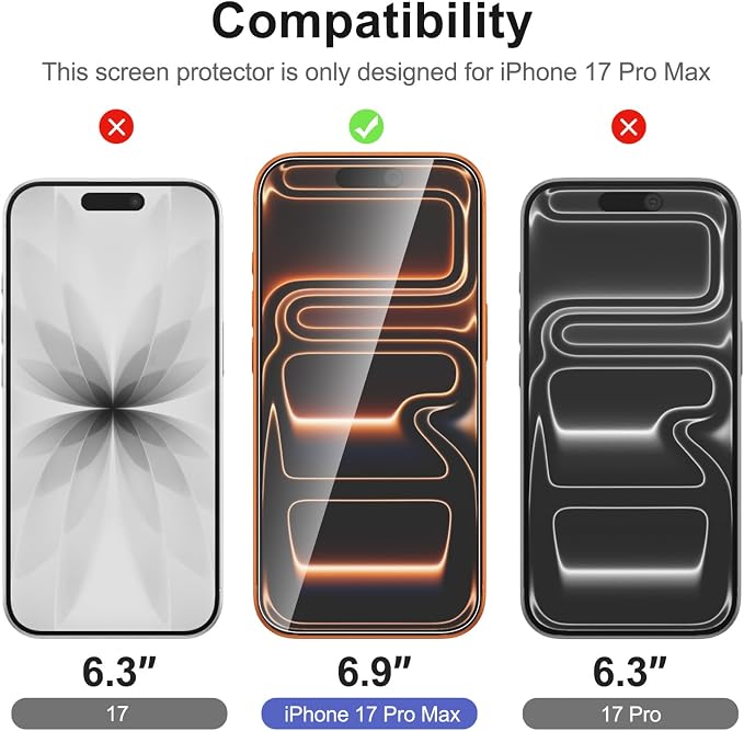 NEW'C 3x Screen Protector for iPhone 17 Pro Max+ 3x Camera Lens Protector