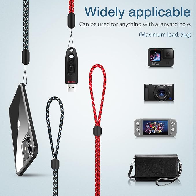 Hukado Hand Wrist Strap Lanyard, 6 Pack 9.5inch Adjustable Nylon Wristlet