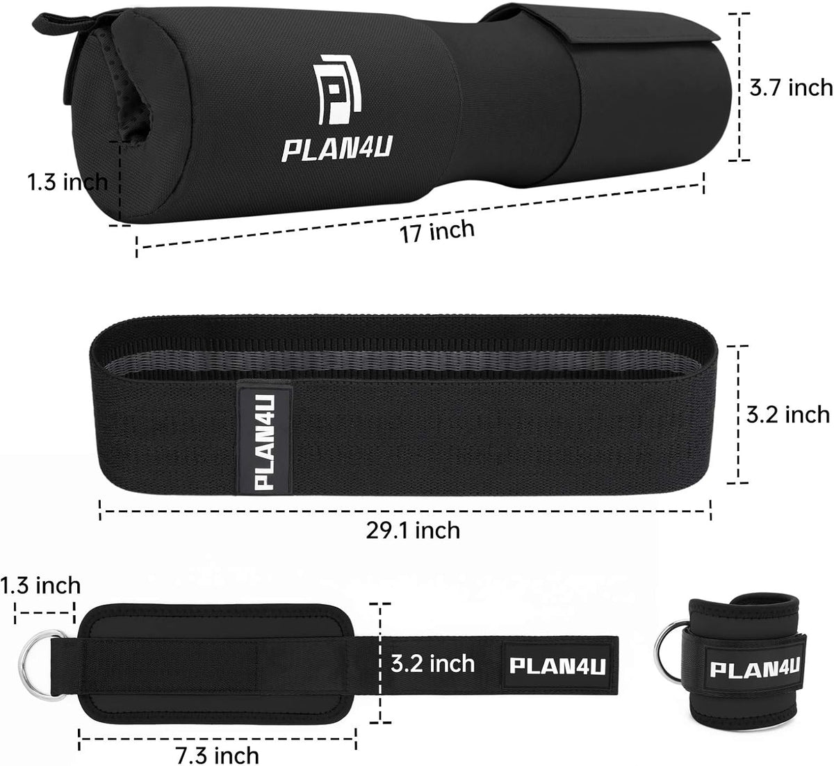 Plan4U Barbell Pad Set - Upgraded Foam Cushion for Squats & Hip Thrusts | Anti-Slip Support for Standard & Olympic Bars