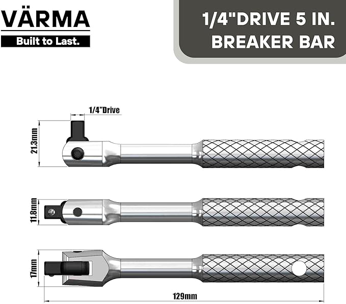 1/4-Inch Drive 5-Inch Flex Head Breaker Bar – Compact Power Knuckle Bar with Pivot Handle for Mechanics, DIY, and Home Repairs