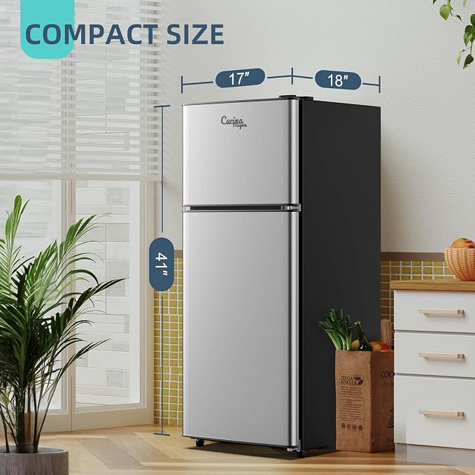 3.8 Cu Ft Mini Fridge for Bedroom Small Fridge, Small Refrigerator | 2 Door Mini Fridge with Freezer 7 Level Thermostat, LED Light, for Bedroom, Office, Dorm