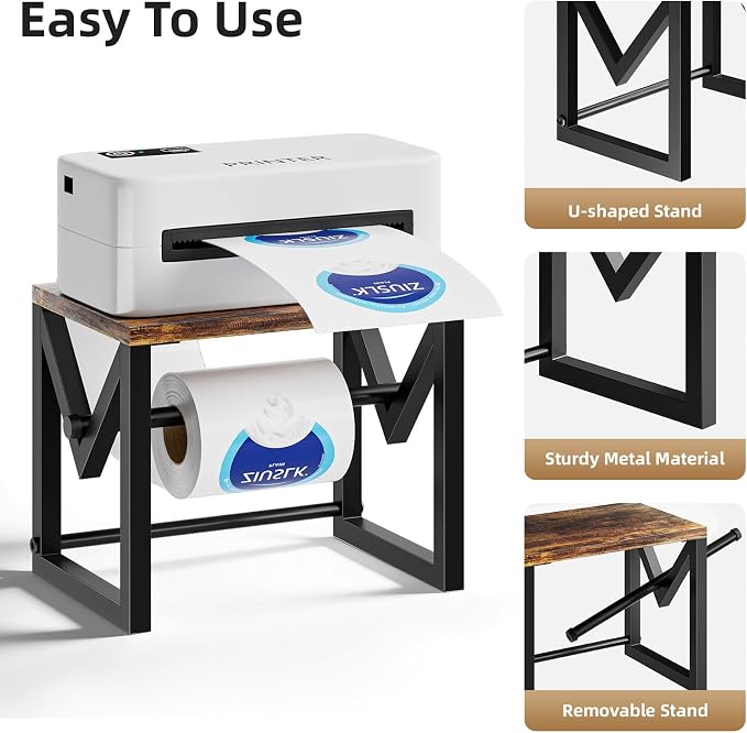 Marbrasse Label Holder for Rolls and Fanfold Labels, Wood Label Printer Holder