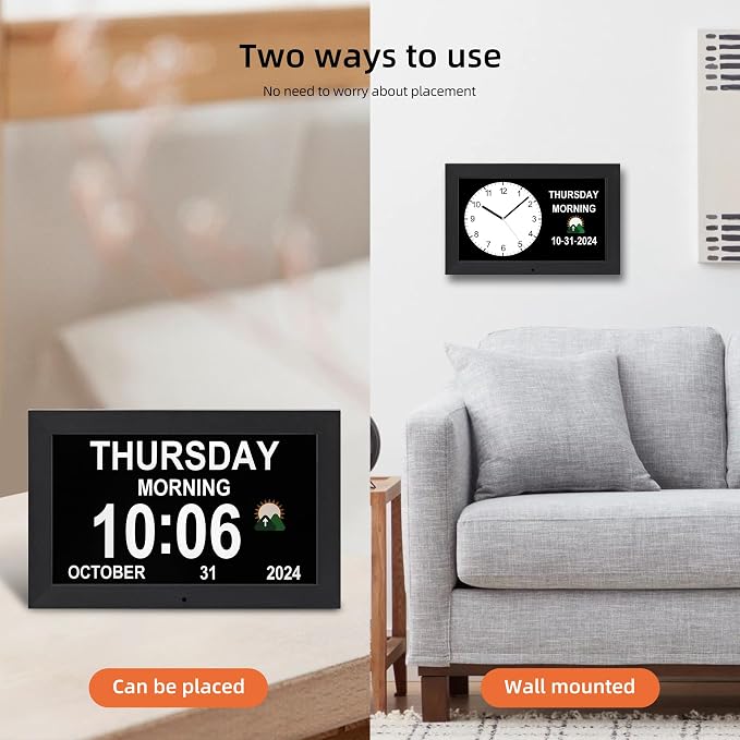 Large digital clock with time, Dementia clock with day and date