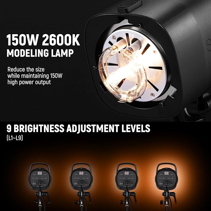 NEEWER 600Ws Studio Monolight Flash Light Kit: 2 Pack S101-300W 5600K Strobe