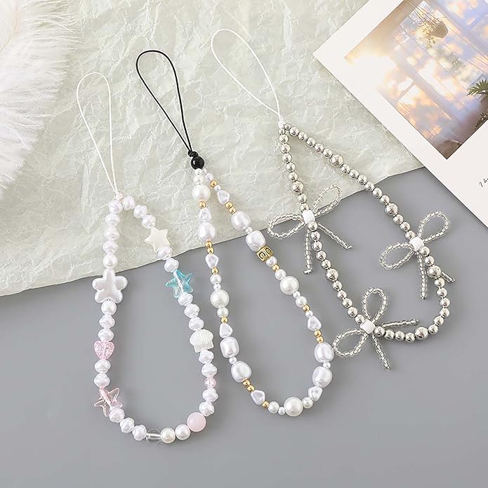 Beaded Phone Charm Lanyard Strap Girly Style Fixed Beads Pearl Lanyards