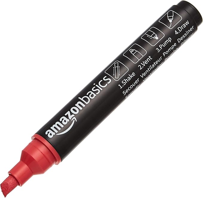 Amazon Basics Bullet/Chisel Reversible Tip Chalk Markers, Bold Point, 8-Pack, Bright Colors