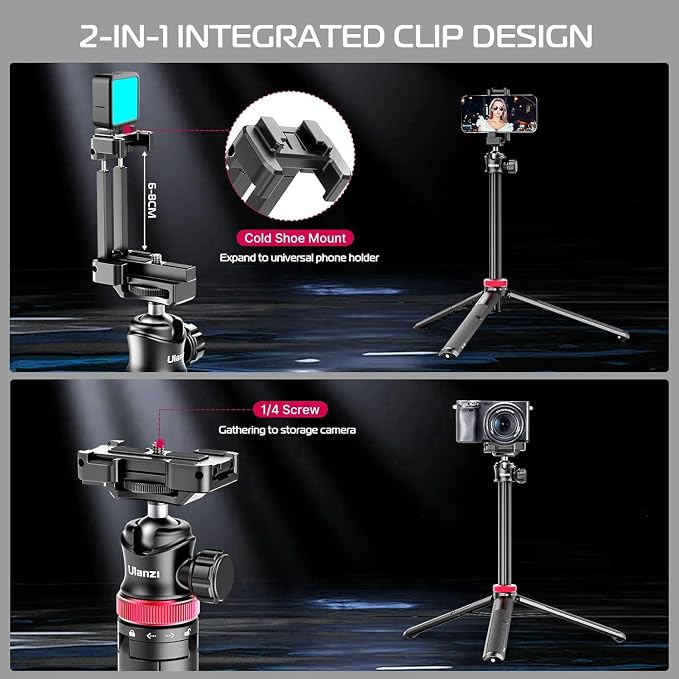 ULANZI MT-44 Extendable Phone Tripod, 360° Ball Head Camera Tripod