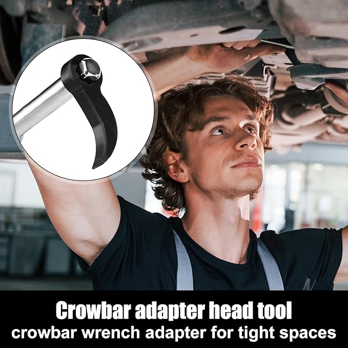 2pcs Pry Bar Wrench Adaptor Heads, 2 Styles Ratchet Prybar Adapter Adjustable Head Pry Bar Half Shaft Crowbar Removal Car Repairing Tool 1/2" Drive (Black)