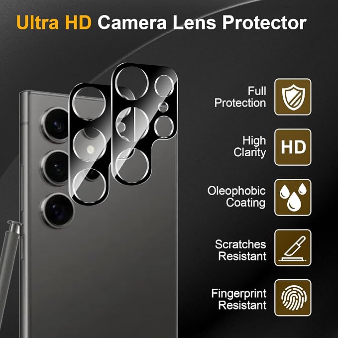 3 Pack Camera Lens Protector for Samsung Galaxy S24 Ultra, Tempered Glass