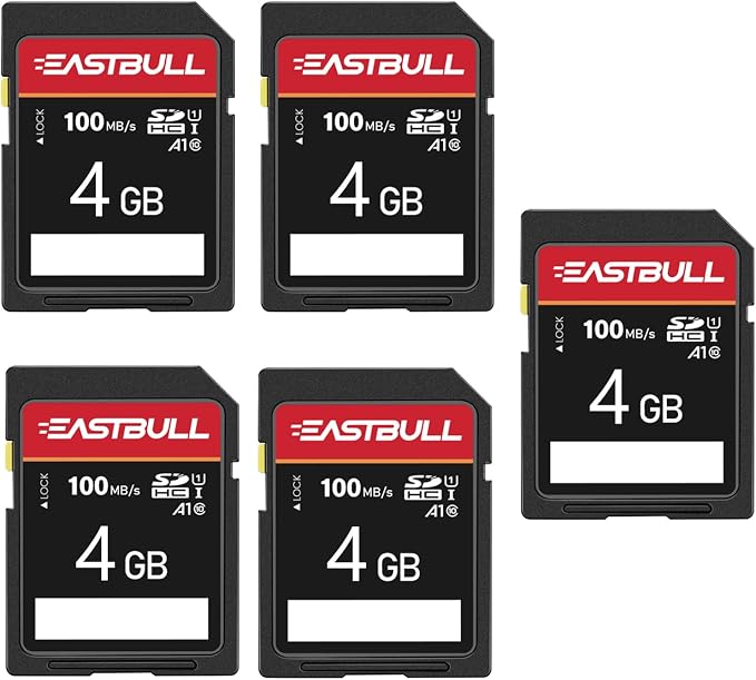 EASTBULL 5-Pack of SD Card 4GB Class 10 SD Card U1 V30 High-Speed 100MB/s Read