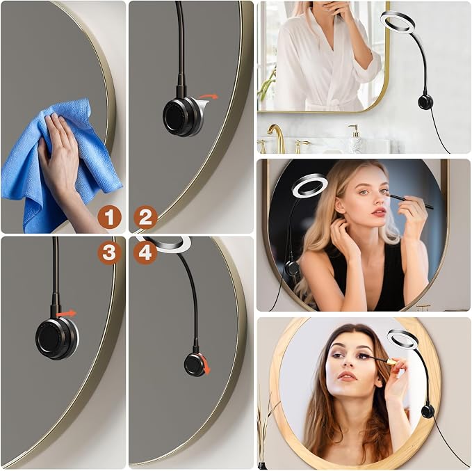 Suction Cup LED Vantiy Lights for Mirror, Flexible Gooseneck Stick on Selfie